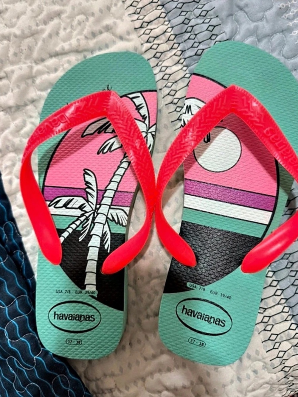 Havaianas Slim Tropical Flip Flops Green & Pink US 7/8 EU 39/40